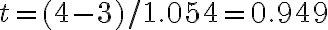 t=(4-3) / 1.054=0.949