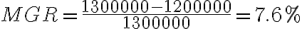 MGR = \dfrac{1300000-1200000}{1300000} = 7.6 \% 