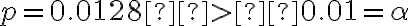 p=0.0128   >  0.01 = \alpha 