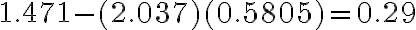1.471 - (2.037)(0.5805) = 0.29