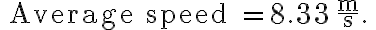 \text { Average speed }=8.33 \dfrac{\mathrm{m}}{\mathrm{s}} \text {. }