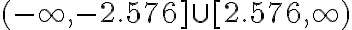 (-\infty,-2.576] \cup[2.576, \infty)