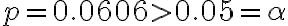 p=0.0606 > 0.05=\alpha