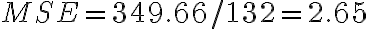 MSE = 349.66/132 = 2.65