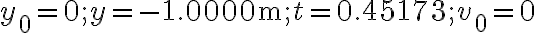 y_{0}=0 ; y=-1.0000 \mathrm{~m} ; t=0.45173 ; v_{0}=0