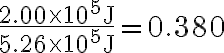 \frac{2.00 \times 10^{5} \mathrm{~J}}{5.26 \times 10^{5} \mathrm{~J}}=0.380 
