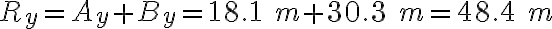 R_y=A_y+B_y=18.1\ m+30.3\ m=48.4\ m