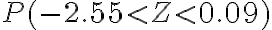 P(-2.55 < Z < 0.09)