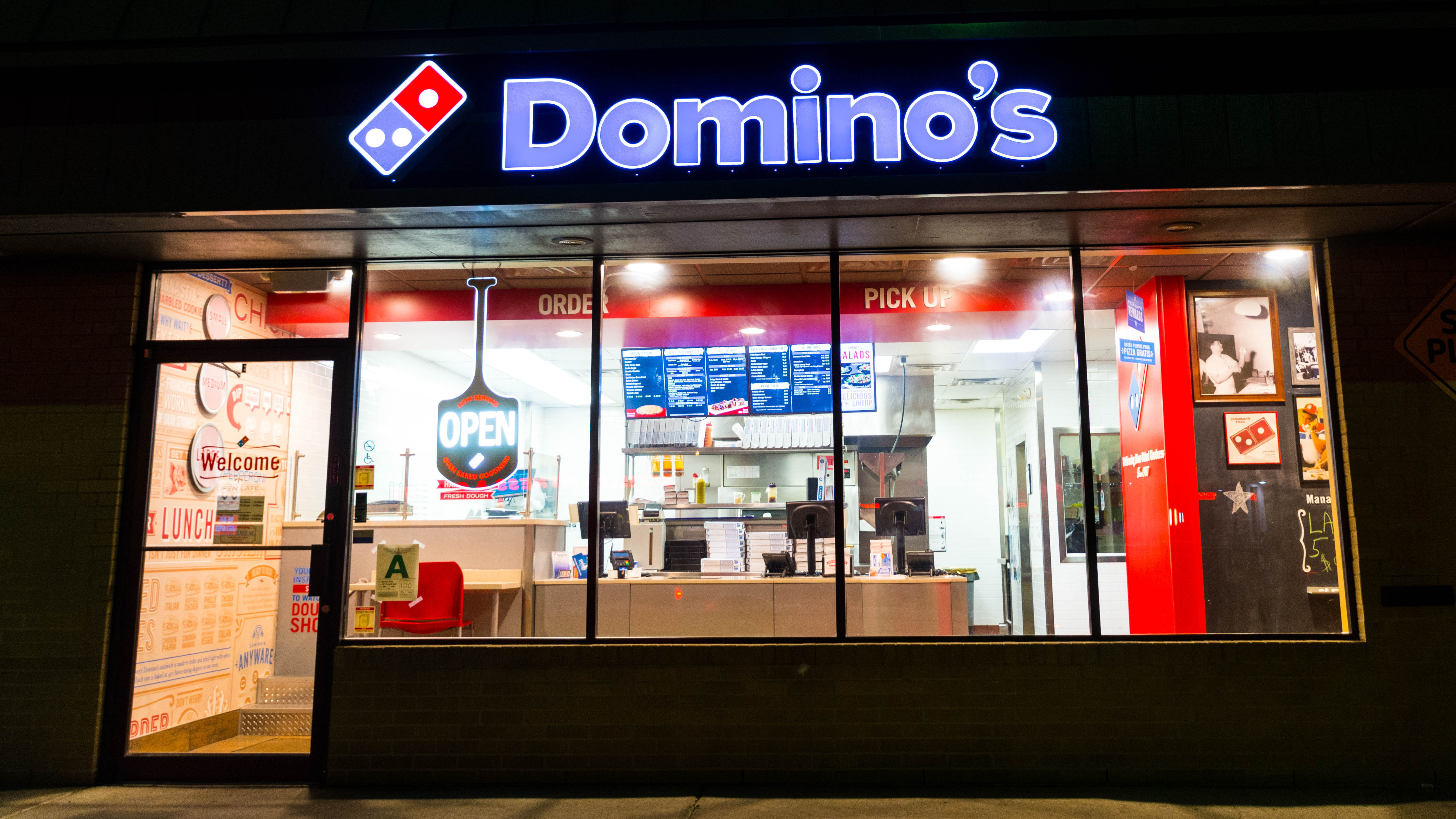 Storefront of Dominos Pizza Shop.