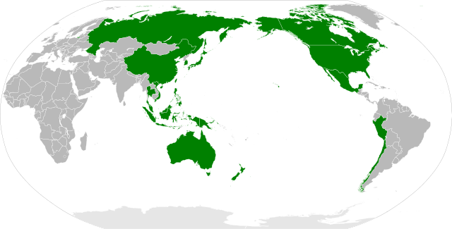 World map of member countries of the Asia Pacific Economic Cooperation