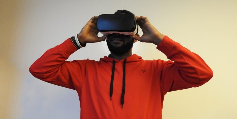 A person with a VR headset on