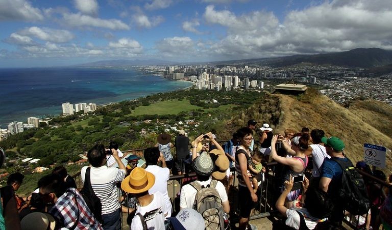 Tourists gathered at the top of Diamond Head Crater – Honolulu, Hawai'i