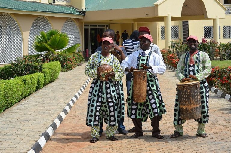 Drummers welcoming guests to a hotel in Osun State, Nigeria