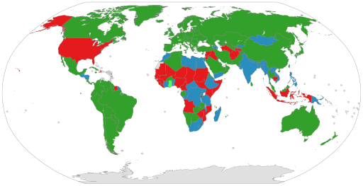 Map showing Universal Healthcare by Country