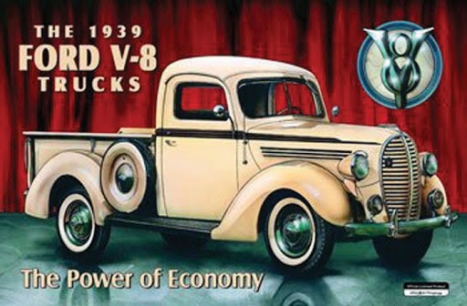 Poster advertisement for a 1939 Ford V8 Truck