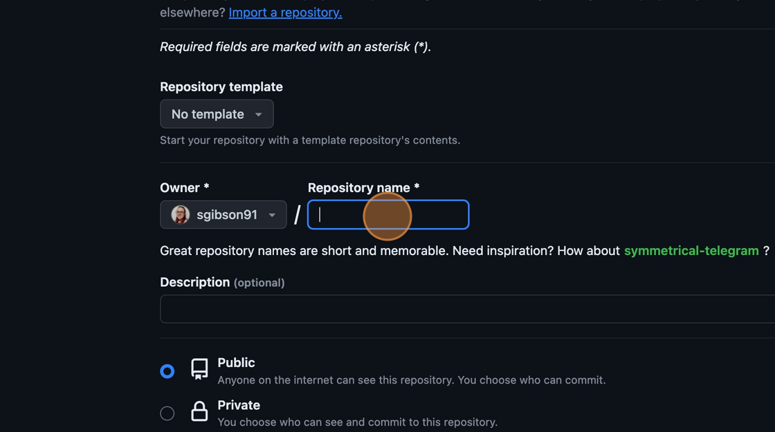 Naming the GitHub repository