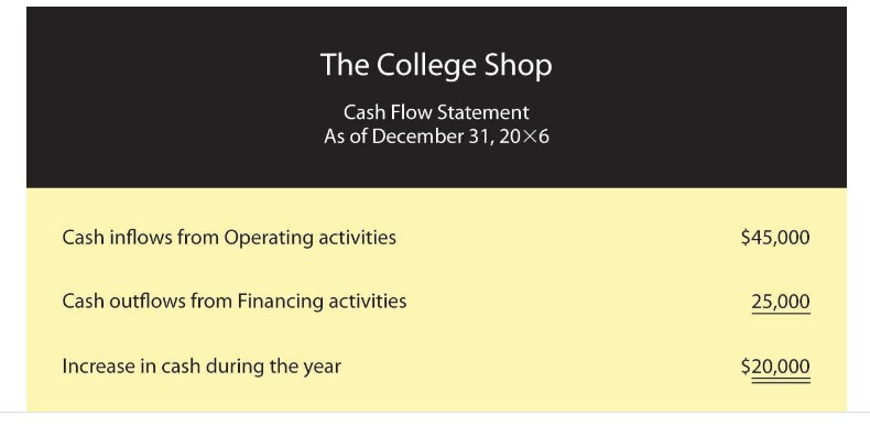 Cash Flow Statement for The College Shop for 20X6, showing cash from operations, financing, and the net increase in cash.